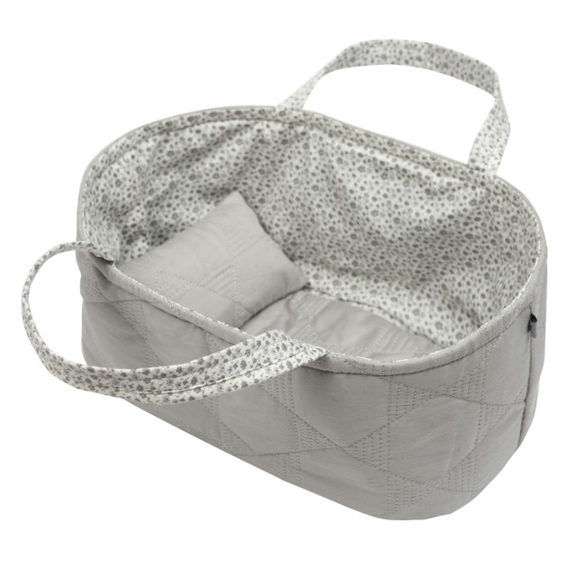 Smallstuff - Small Doll Basket with pillow and duvet - Grey Quilt
