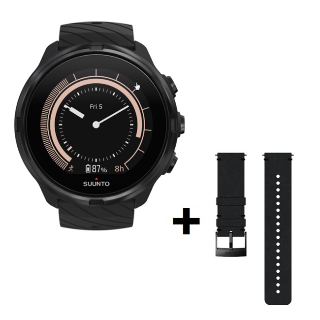Suunto - 9 G1 Smartwatch & Suunto - Leather Strap Brown - Bundle