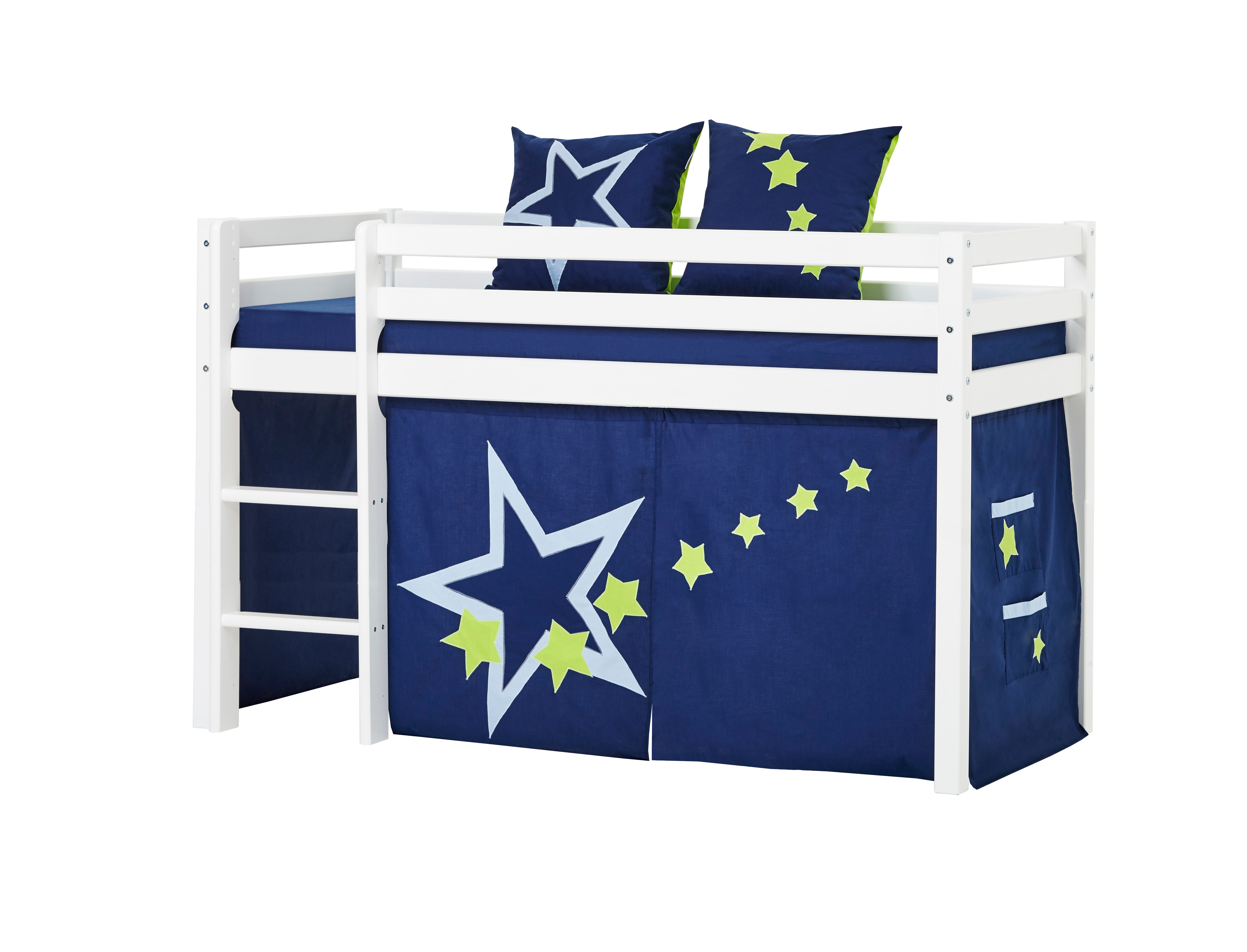 Forud type tildele dome Køb Hoppekids - BASIC Halvhøj seng med skummadreas + madrasbetræk + forhæng  70x160 - Blue Star - Fri fragt