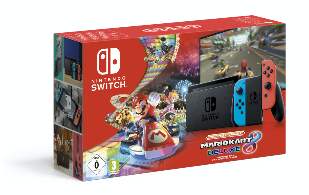 Nintendo Switch Console with Neon Red & Neon Blue Joy-Con (Upgraded Version) Mario Kart 8 Deluxe