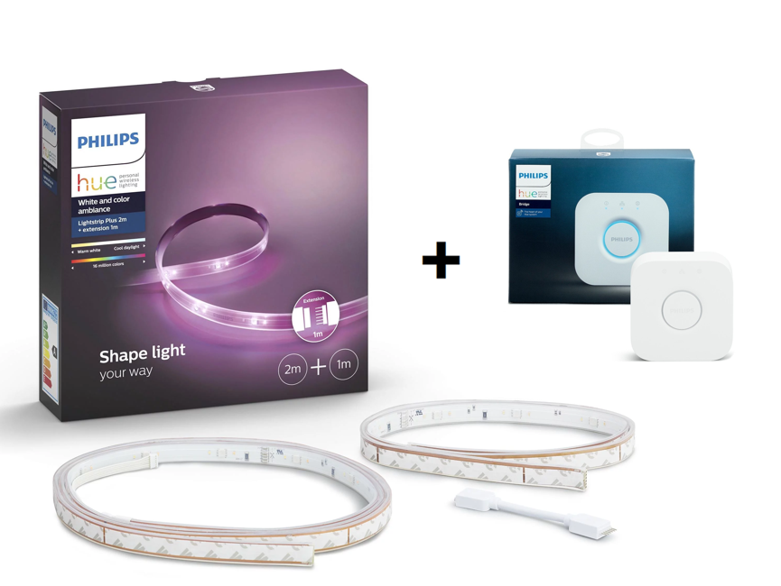 Philips Hue -  Lightstrip Plus 2M+1M - White & Color Ambiance + Bridge -  Bundle