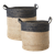 Rice - Set of Round Woven Storage Baskets - Black Edge thumbnail-1