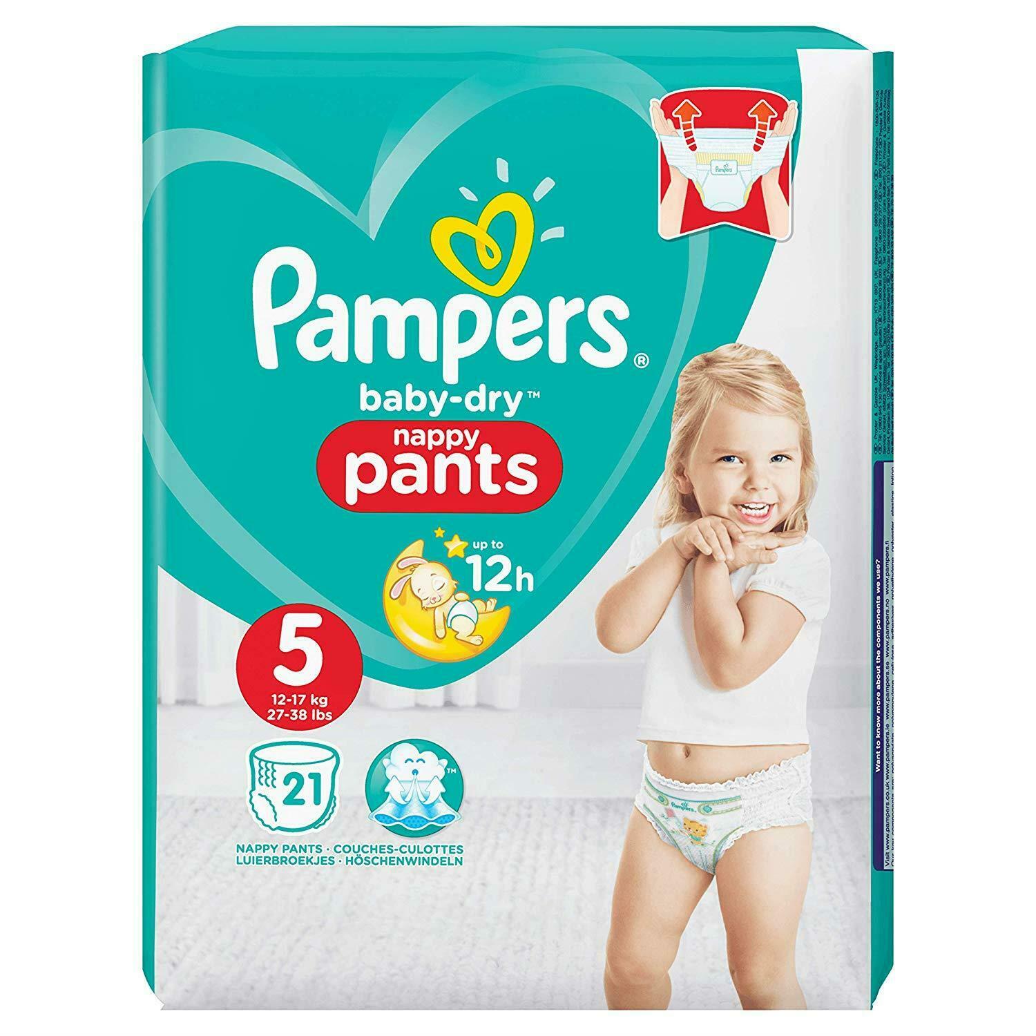 Pampers Baby-Dry Size 5 132 Nappy Pants Easy-On for Up to 12 Hours of 12-17kg 