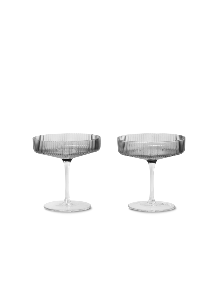 Ferm Living - Ripple Champagne Glass Set Of 2 - Smoked Grey (100126112)
