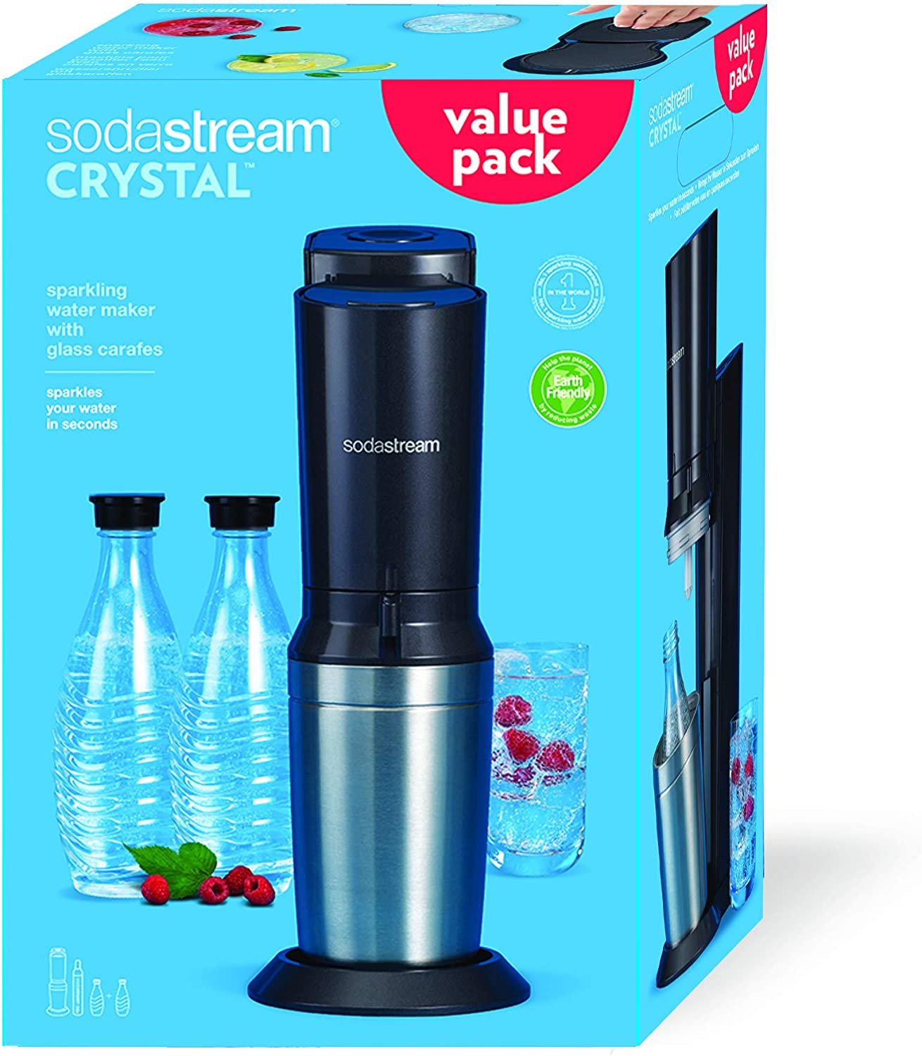 VE 1 unidad 2 botellas de vidrio SodaStream Soda Maker Crystal 2.0 negro incl 1016512417 