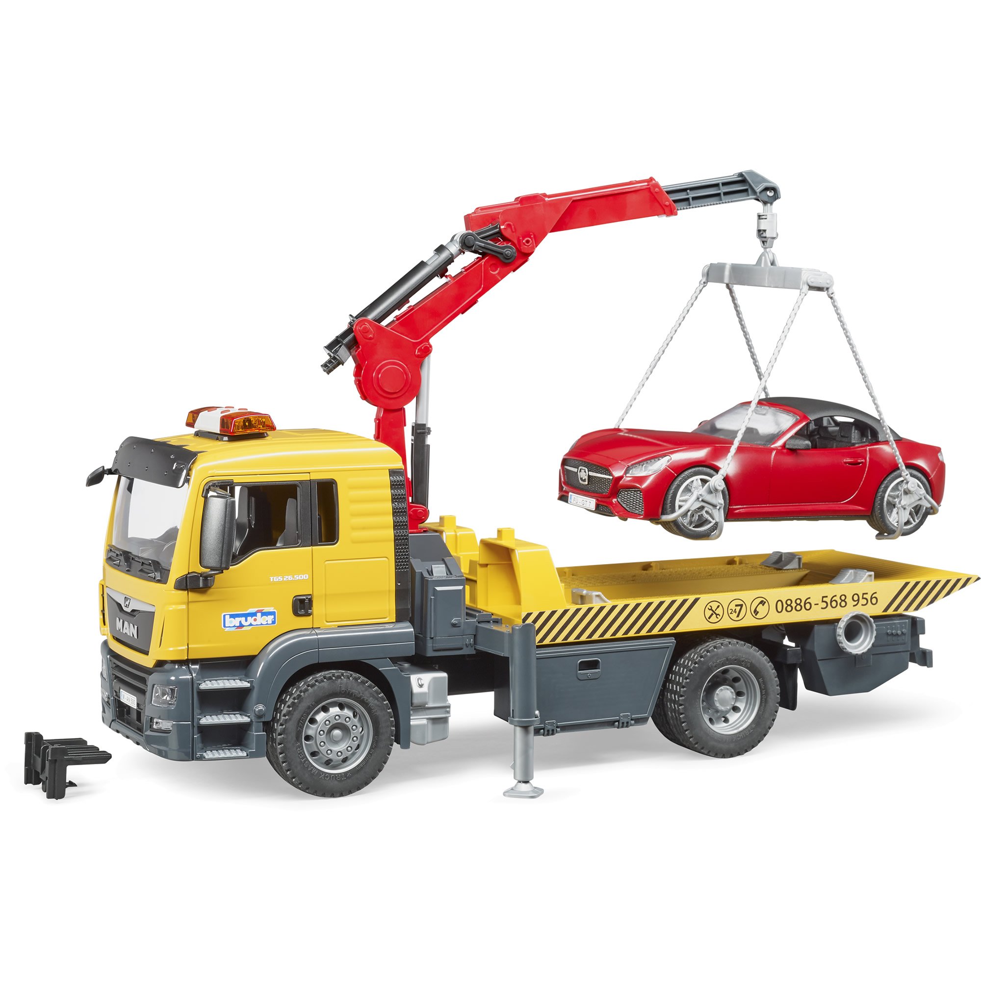 Buy Bruder- MAN TGS Tow truck with BRUDER roadster and Light and sound