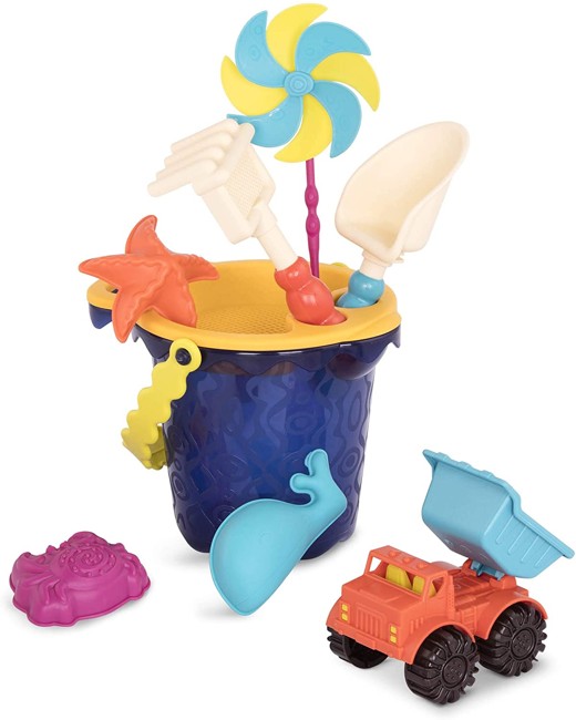 B. Toys - Sands Ahoy – Beach Playset - Medium Bucket Set, Navy (1330)