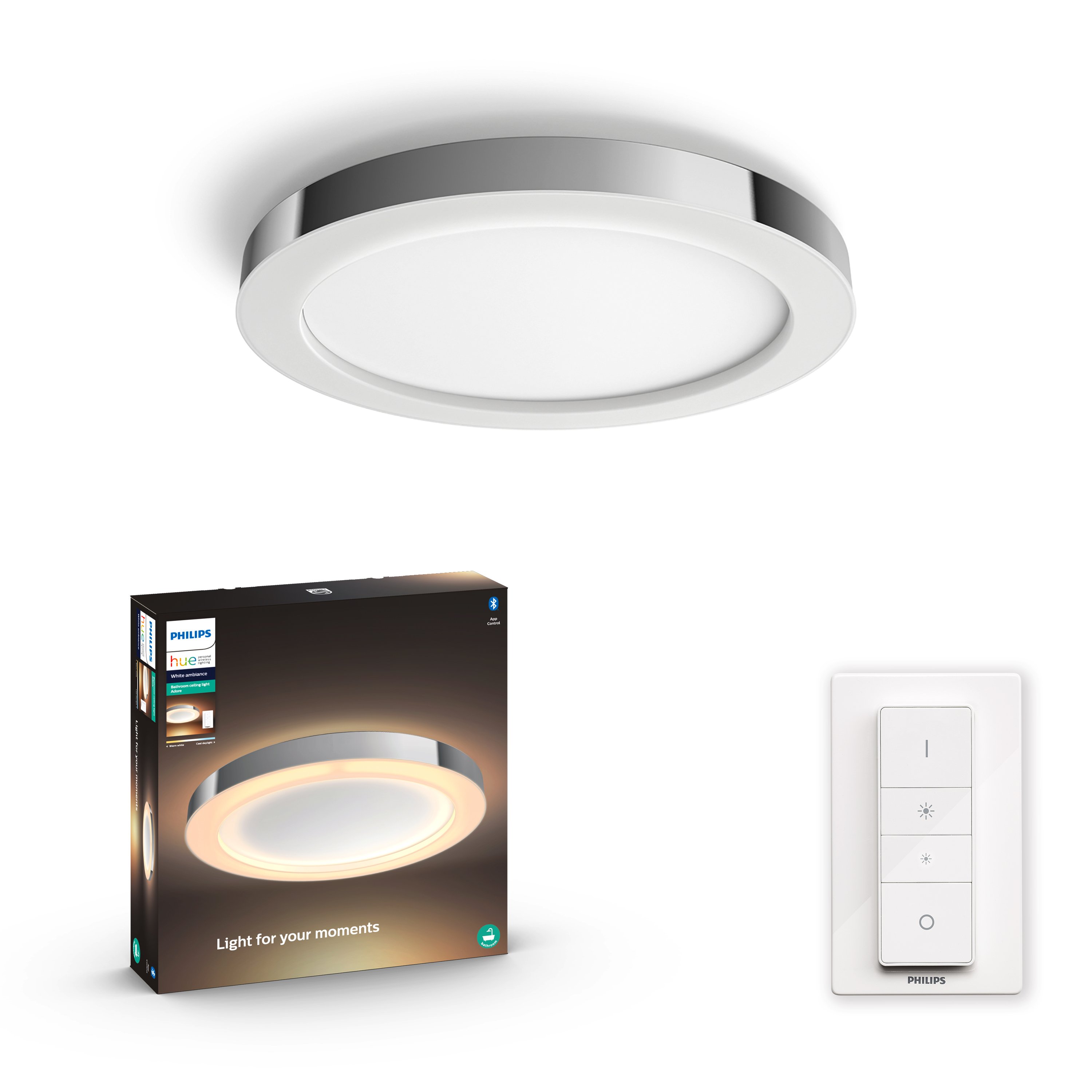 Philips Hue - Adore Hue ceiling lamp chrome 1x40W 24V - White Ambiance Included dimmer switch