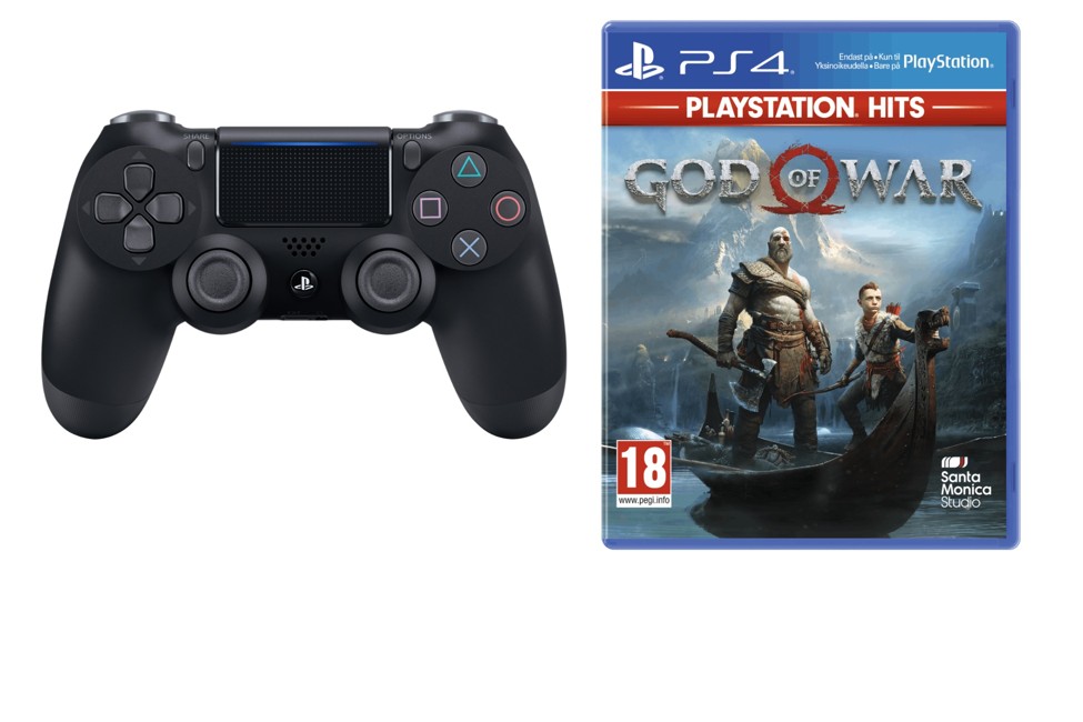 Sony Dualshock 4 Controller v2 - Black + God of War (PlayStation Hits) (Nordic)