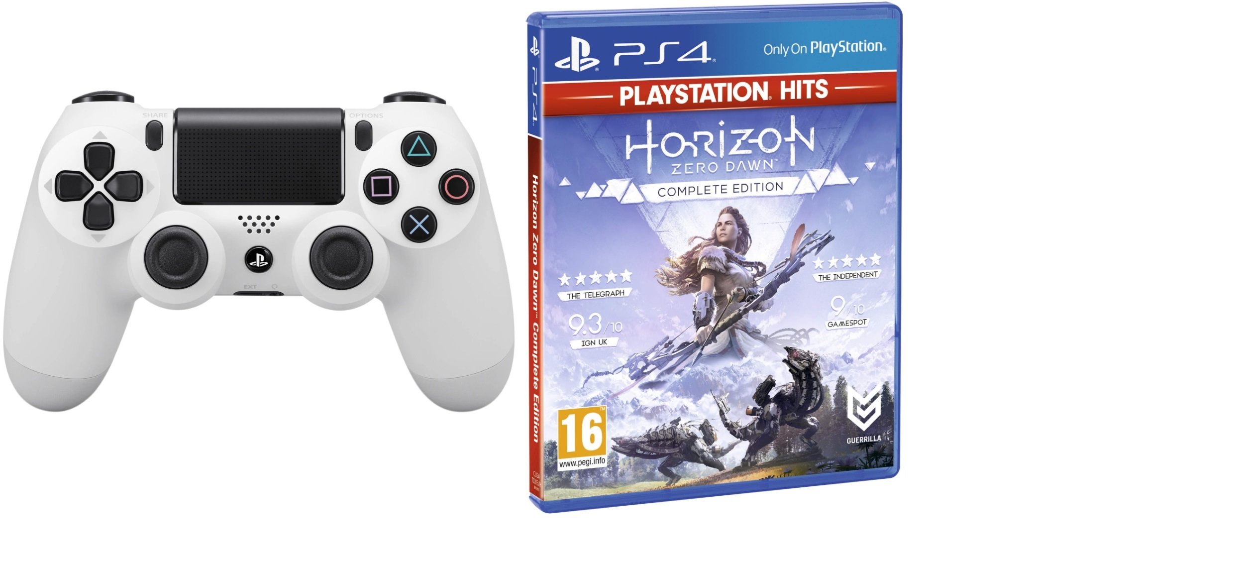 Køb Sony Dualshock 4 Controller v2 - White + Horizon: Dawn – Complete Edition (Playstation Hits) (Nordic)