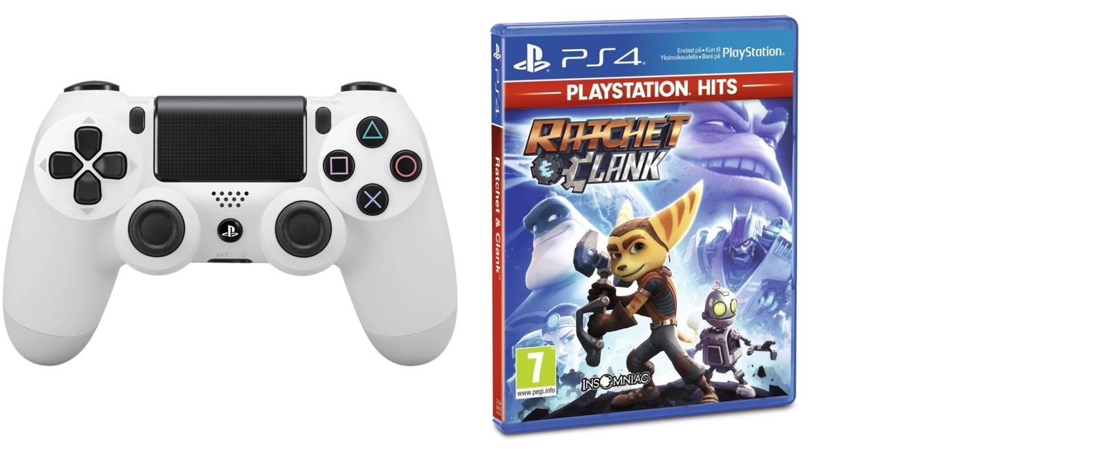 Sony Dualshock 4 Controller v2 - White + Ratchet & Clank (Playstation Hits) (Nordic)
