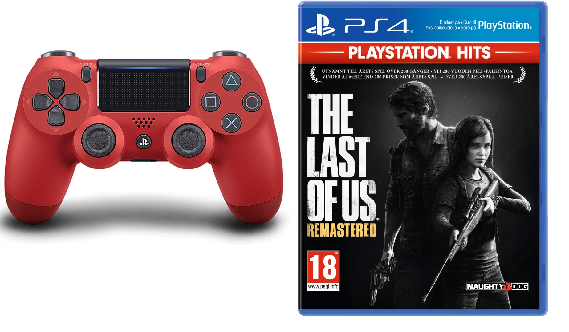 Sony Dualshock 4 Controller v2 - Red + The Last of Us - Remastered (Playstation Hits) (Nordic)