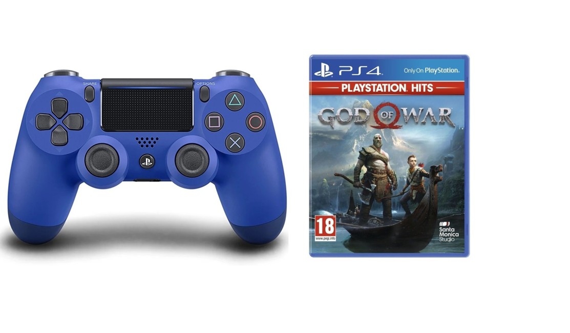 Sony Dualshock 4 Controller v2 - Blue + God of War (PlayStation Hits) (Nordic)