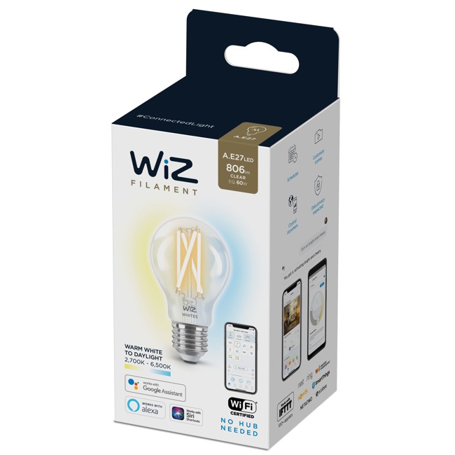 WiZ - A60 Clear -lamppu E27 Säädettävä valkoinen - Älykoti