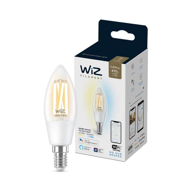 WiZ - C35 Klar Lyspære E14 Regulerbart Hvitt Lys - Smart Hjem