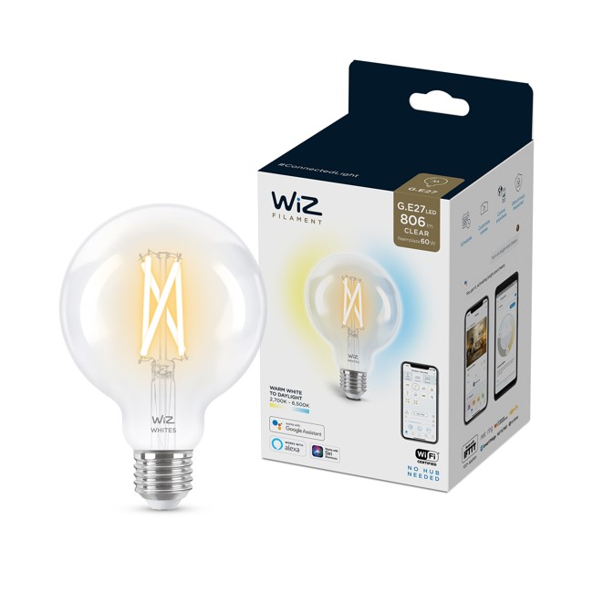 zz WiZ - G95 Clear Globe E27 Tunable Filament - Smart Home