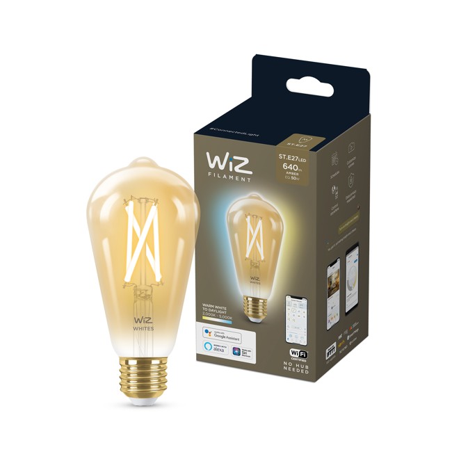 WiZ - ST64 Amber -lamppuun E27, säädettävällä valkoisella valolla