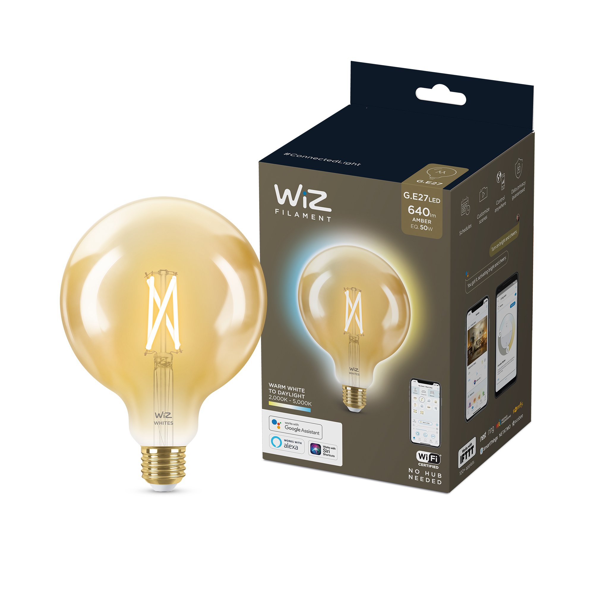 WiZ - G125 Amber Globe E27 Justerbar Hvit Smart Hjem - Elektronikk