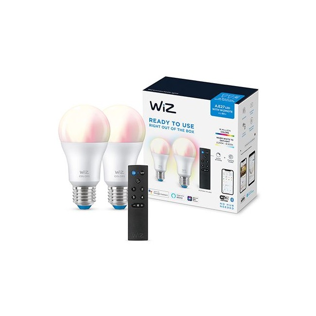 WiZ - Wi-Fi BLE Color/8.5W A60 2PK+Remote - Smart Hjemmebelysning