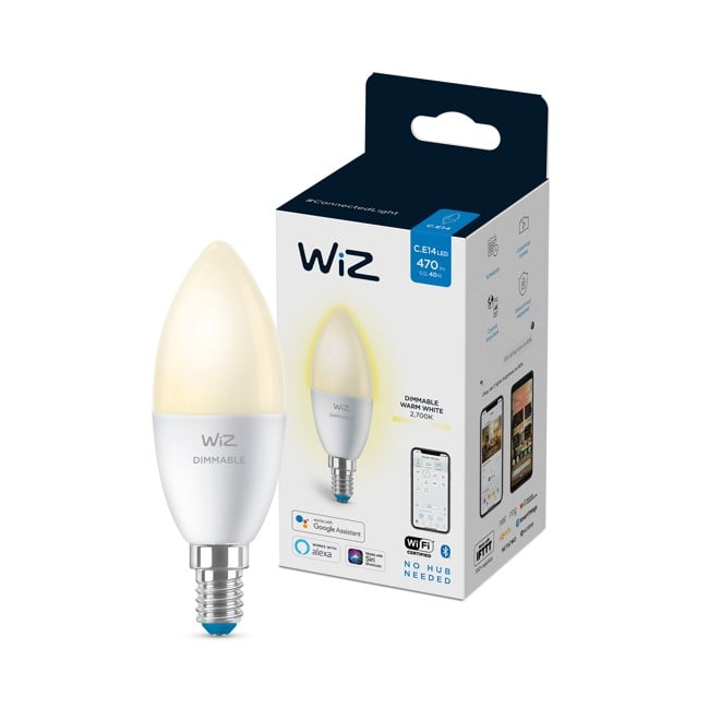 WiZ - Enkel Lampa C37 E14 Vit Färg - Smart Hem