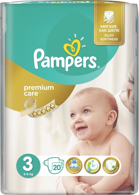 Pampers - 20 Stk Premium Care Bleer Størrelse 3