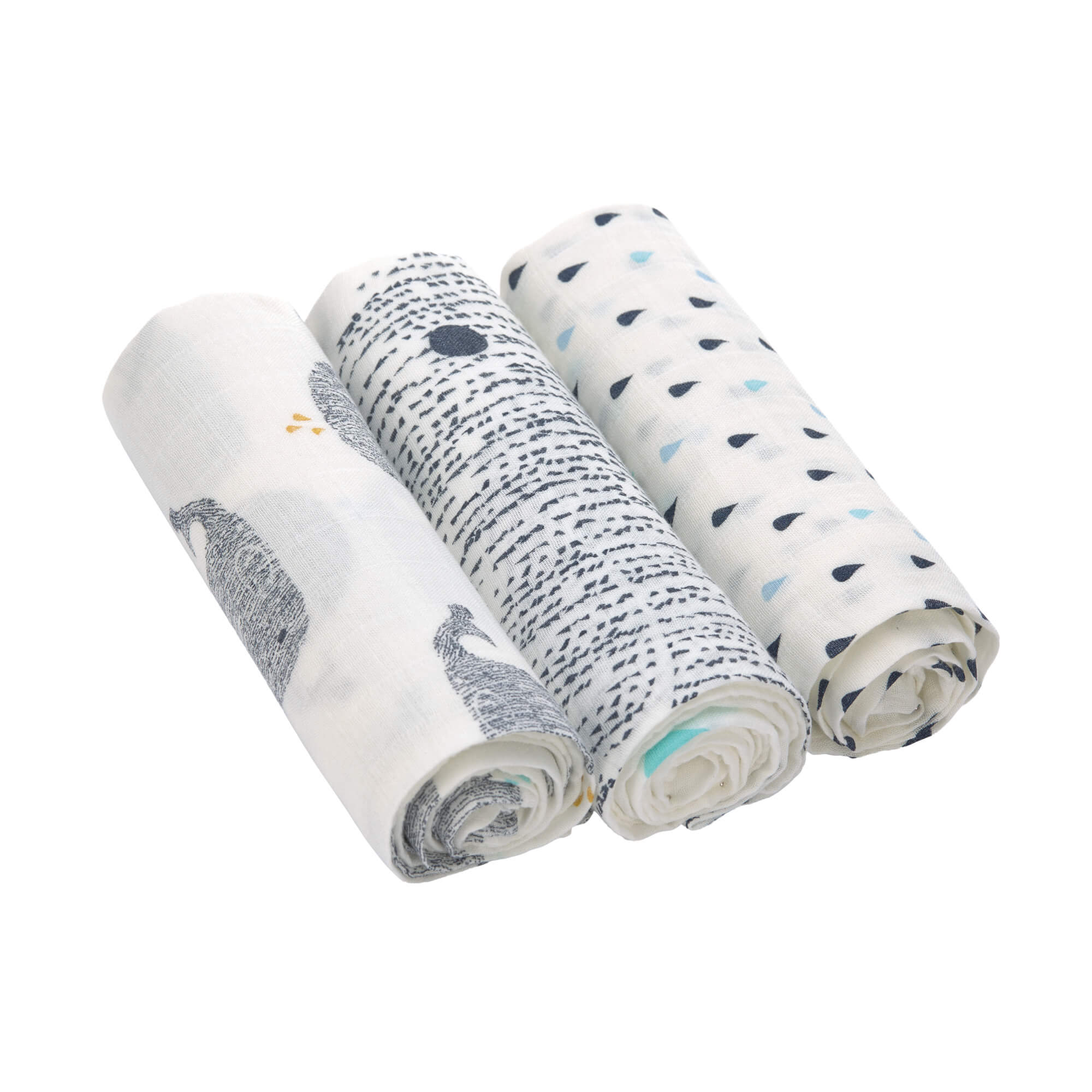 Lässig - Large Bamboo Swaddle Cloths, 3 pc - Little Water Whale (291312001452)