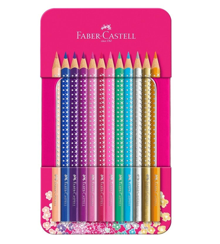 Spanien modul blyant Køb Faber-Castell - Sparkle farveblyanter ,12 stk i tinæske (201737)