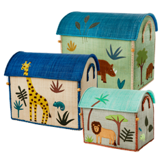 Rice - Large Set of 3 Toy Baskets - Blue  Jungle Theme