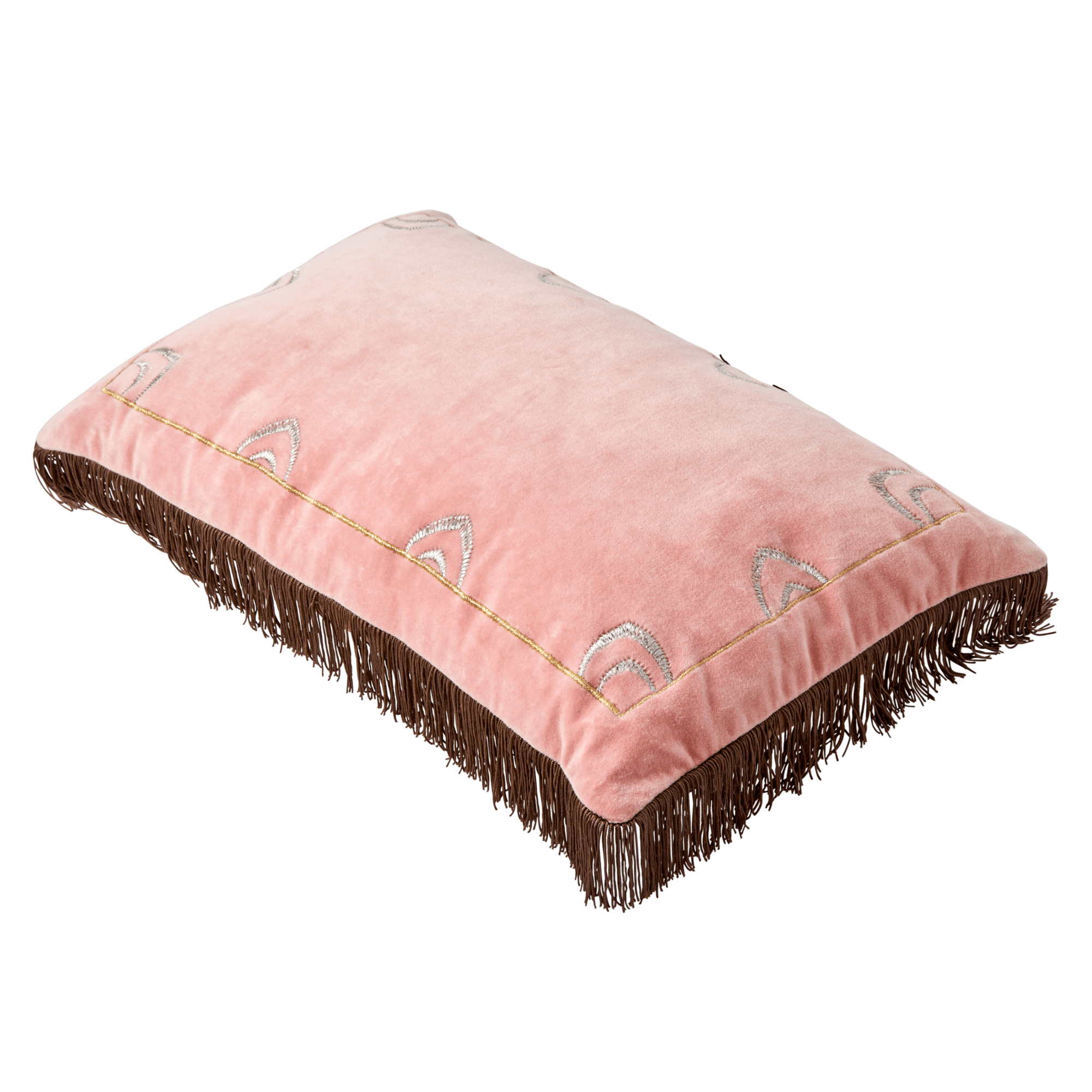 Rice - Rectangular Cushion - Pink w. Brown Tassels