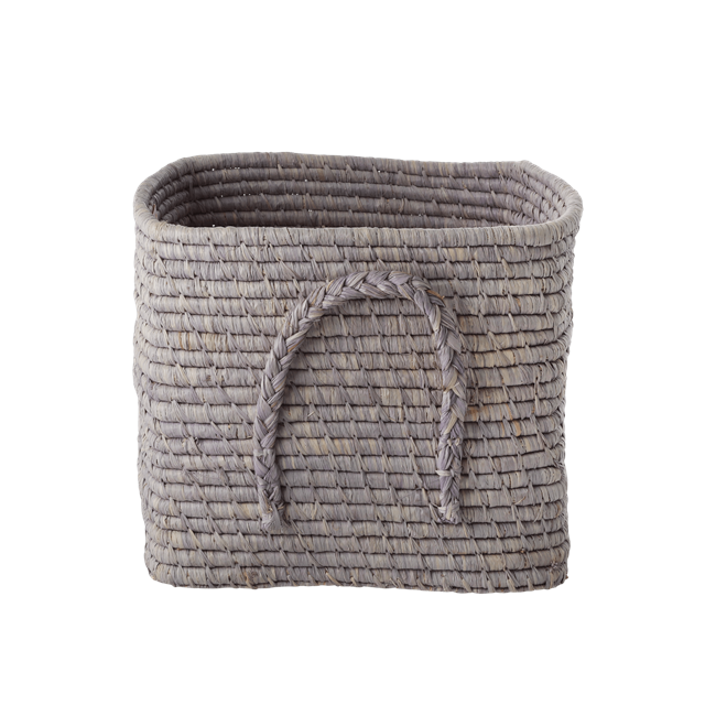 Rice - Small Square Raffia Basket with Leather Handles -Soft Lavender