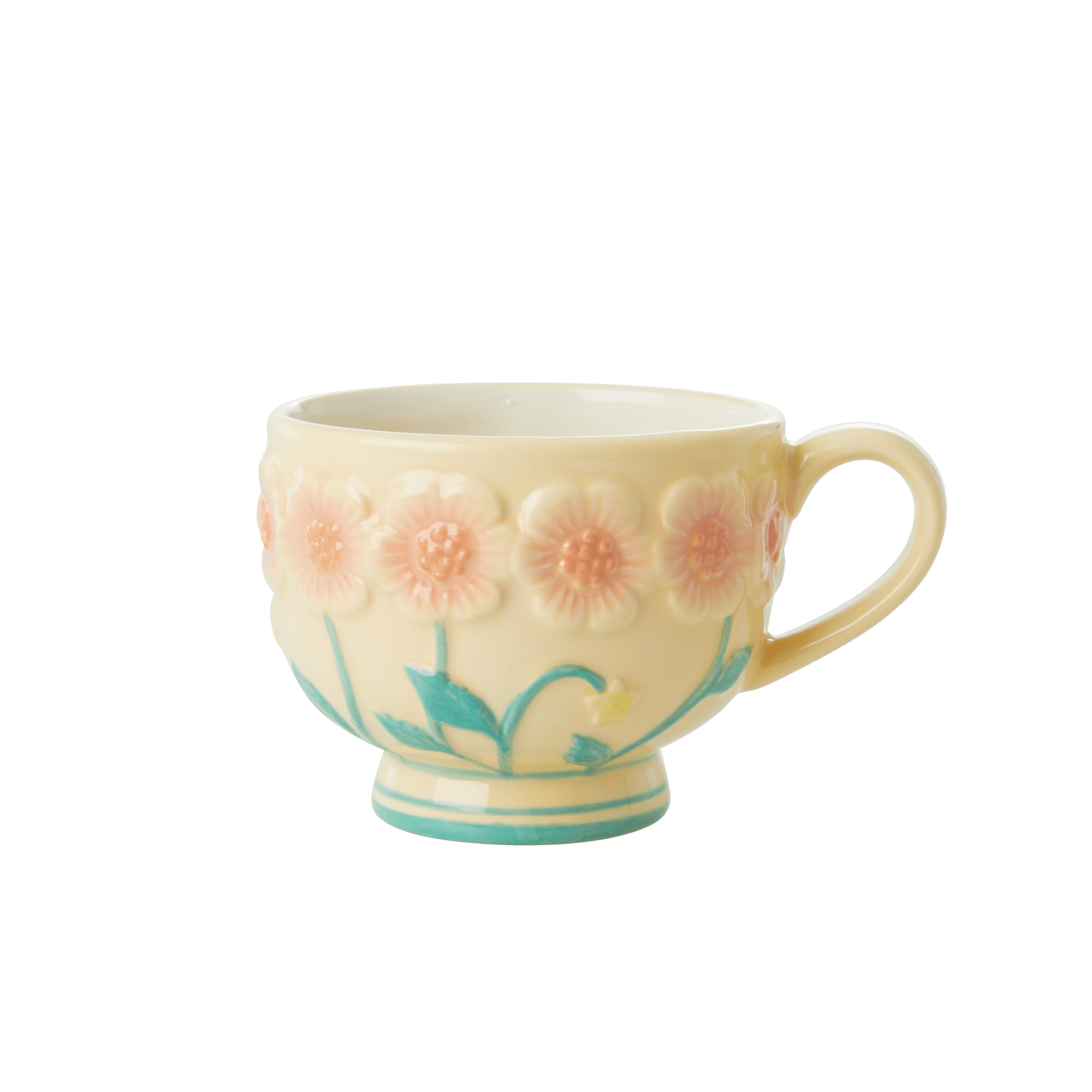 Rice - Ceramic Mug -Embossed Creme Flower Design - Hjemme og kjøkken