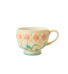 Rice - Ceramic Mug -Embossed Creme Flower Design