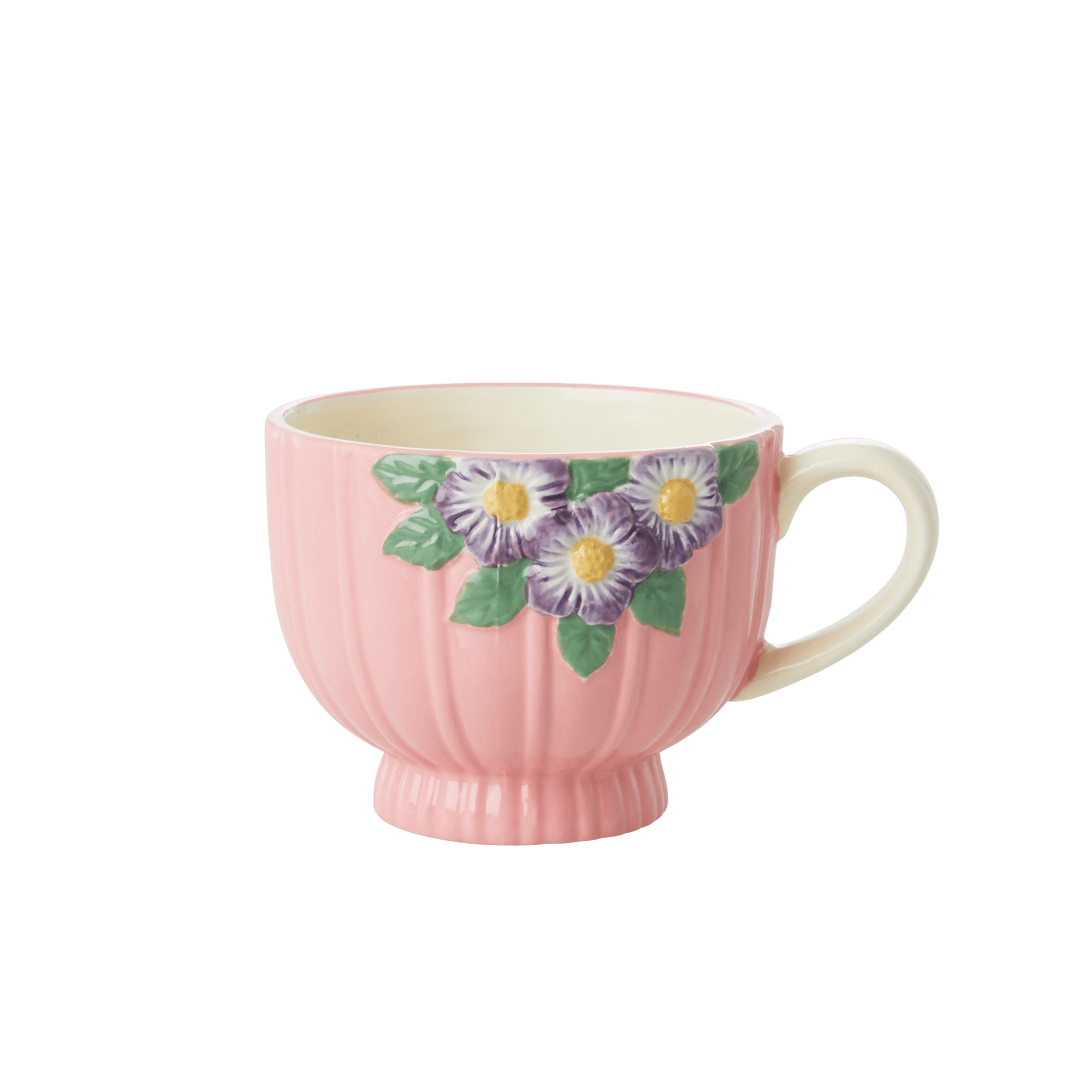 Rice - Ceramic Mug -Embossed Pink Flower Design - Hjemme og kjøkken