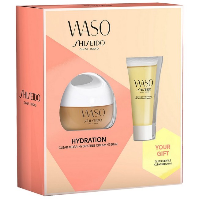 Shiseido - Waso Mega Hydrating  Creme 50 ml + Quick Gentle Cleanser Ansigtsrens 30 ml - Gavesæt
