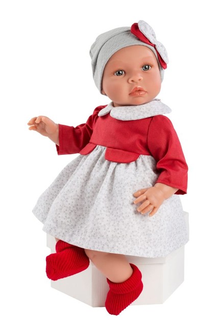 Asi - Leonora dukke i grå og rød kjole, 46 cm