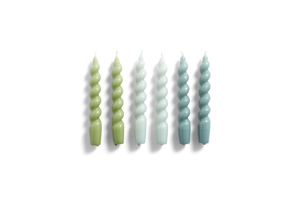 HAY - Candles Spiral 6 psc - Green Arctic Blue Teal (540751)