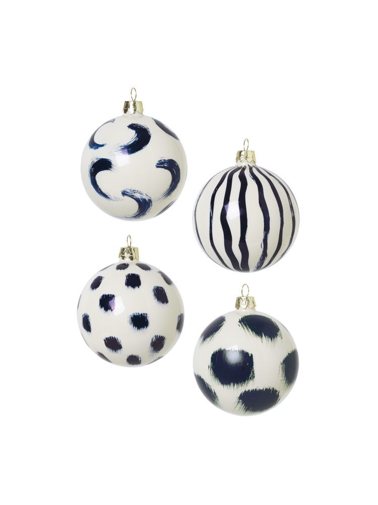 Ferm Living  - Christmas Hand Painted Glass Ornaments Set Of 4 pcs - Blue (100602401)