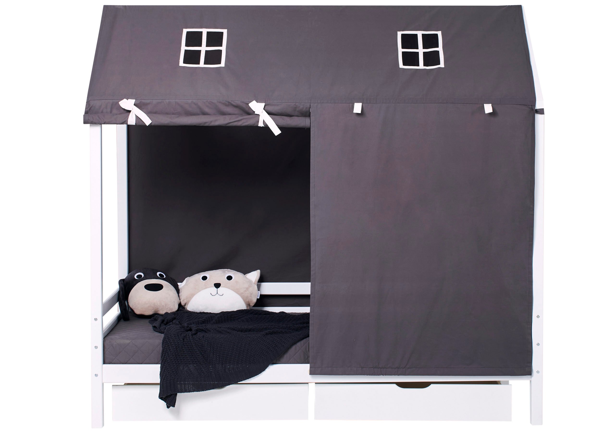 Hoppekids - Textile Roof Curtains for House Bed 90x200 cm - Pets Granite Grey