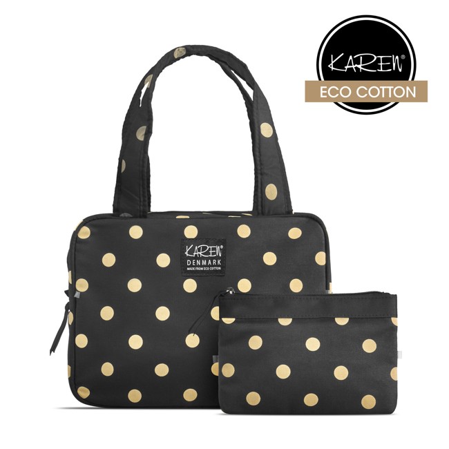 Karen - 2 Pcs Cosmetic Bag Set - Black w. Beige Dots