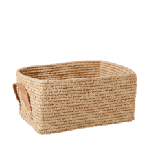 Rice - Raffia Rectangular Basket w. Leather Handle - Nature