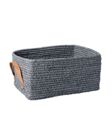 Rice - Raffia Rectangular Basket w. Leather Handle - Blue