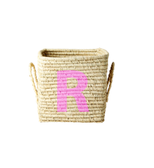 Rice - Raffia Square Basket w. Painted Letter - R