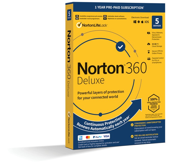 Norton LifeLock – Norton 360 Deluxe 1 bruger 5 enheder 12 måneder