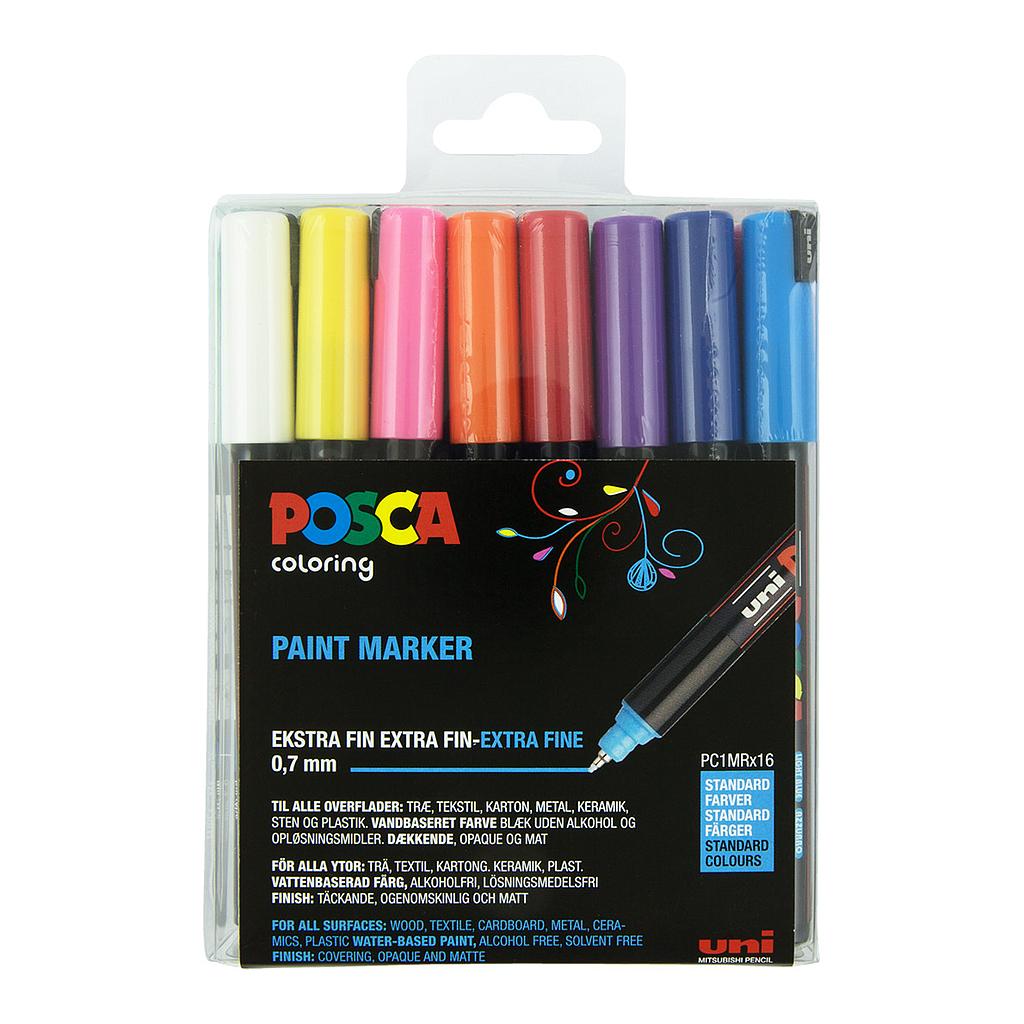 Posca - PC1MR - Extra Fine Tip Pen - Basic Colors, 16 pc - Leker