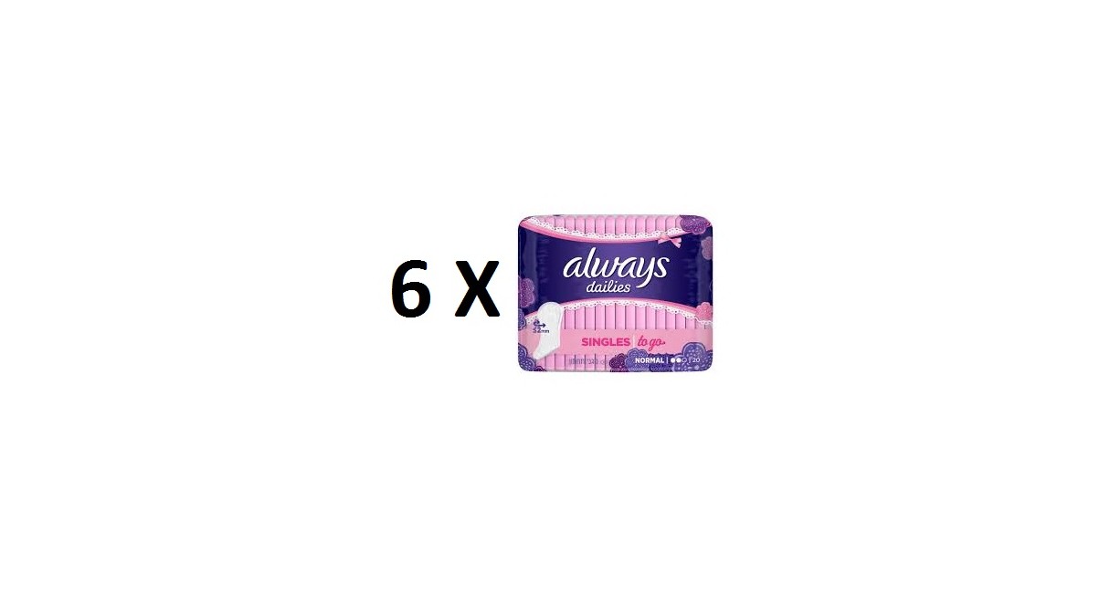 Always - 6 x Dailies Panty Liners 20's Singles To Go