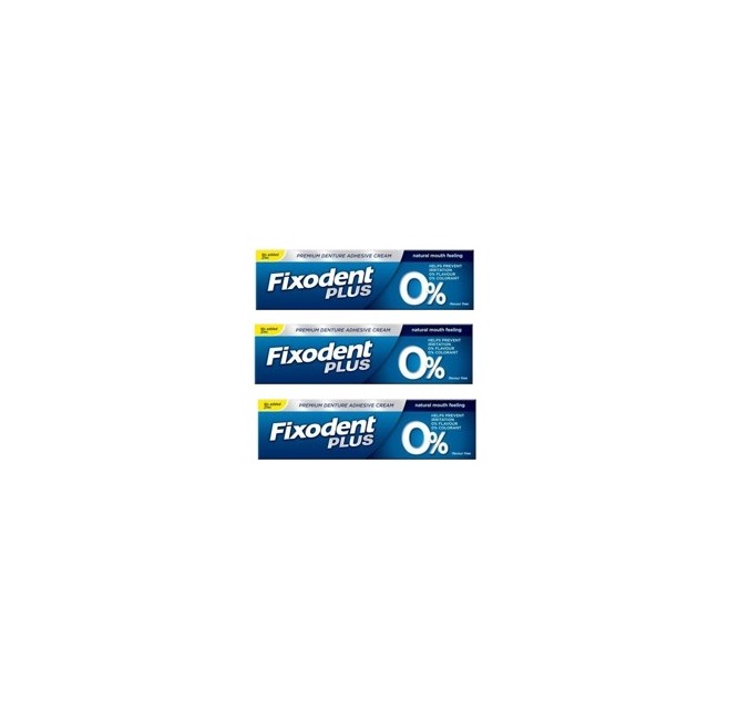 Fixodent - 3 x Tandpasta Plus Denture Adhesive Cream 0% Flavour & Colouring Natural 40 g