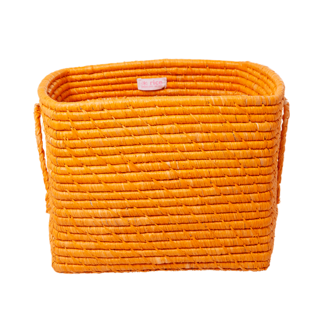 Rice - Small Square Raffia Basket with Handles - Tangerine