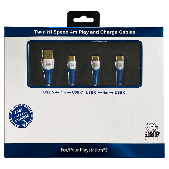 iMP - 4M Braided Fast Charge Play and Charge Cable Twin Pack - A to C, C to C