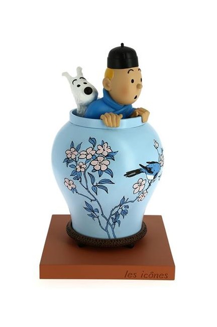 Tintin kigger op af vase (Den Blå Lotus) Statue