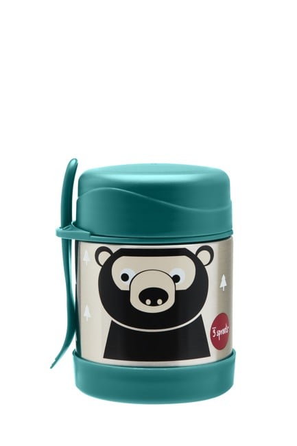 3 Sprouts - Stainless Steel Food Jar and Spork - Teal Bear